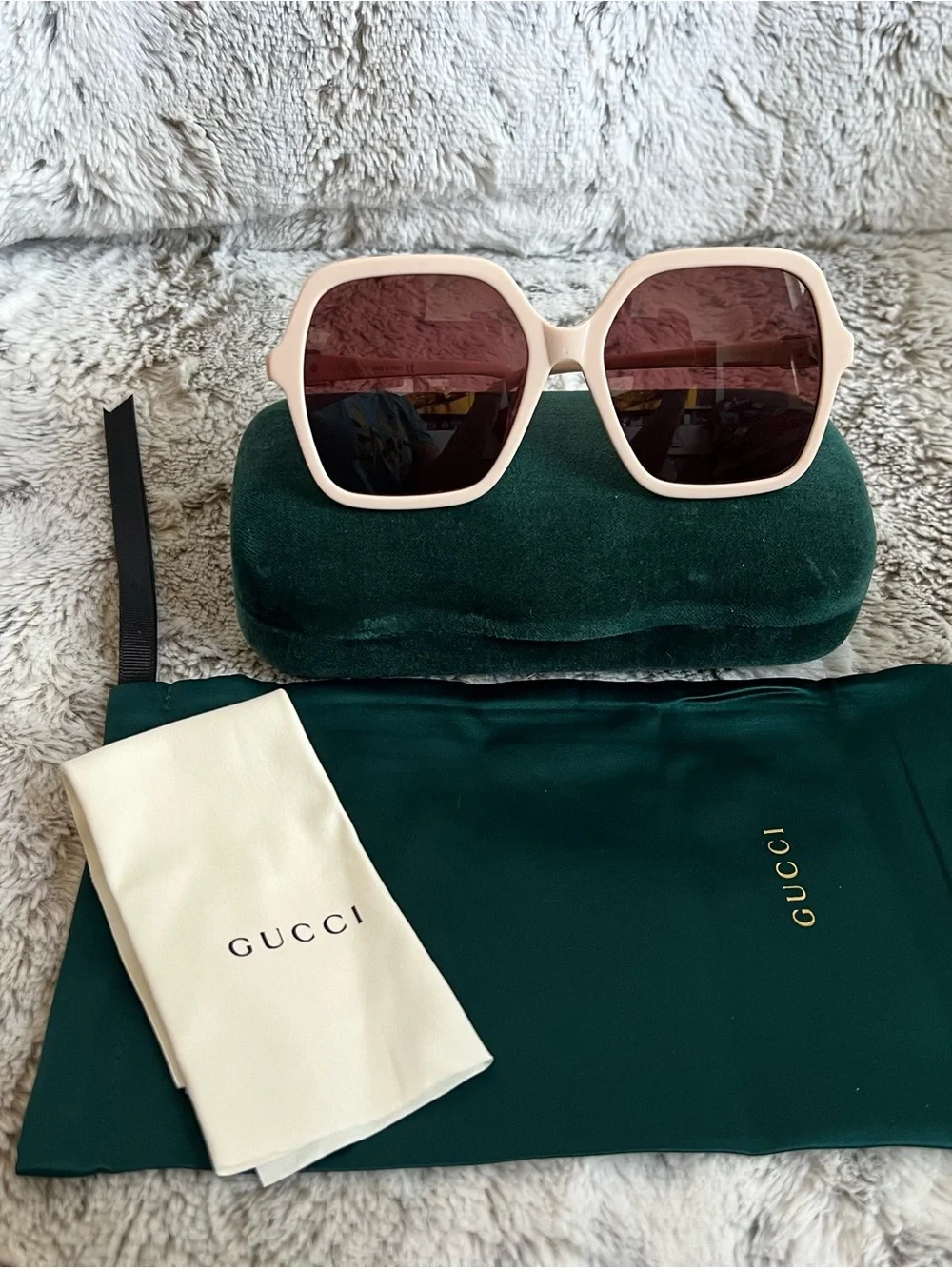 Gucci Cream Frame Sunglasses with Rose-Tinted Lenses